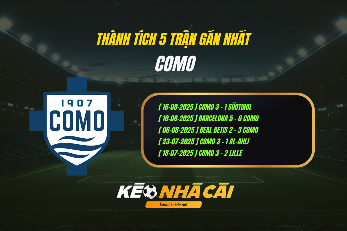 Thành Tích 5 Trận Gần Nhất Como