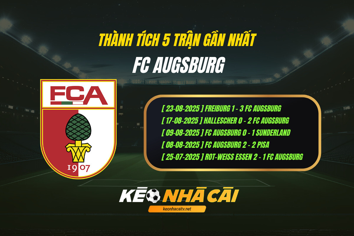 Thành tích 5 trận gần nhất - FC Augsburg - Kèo nhà cái