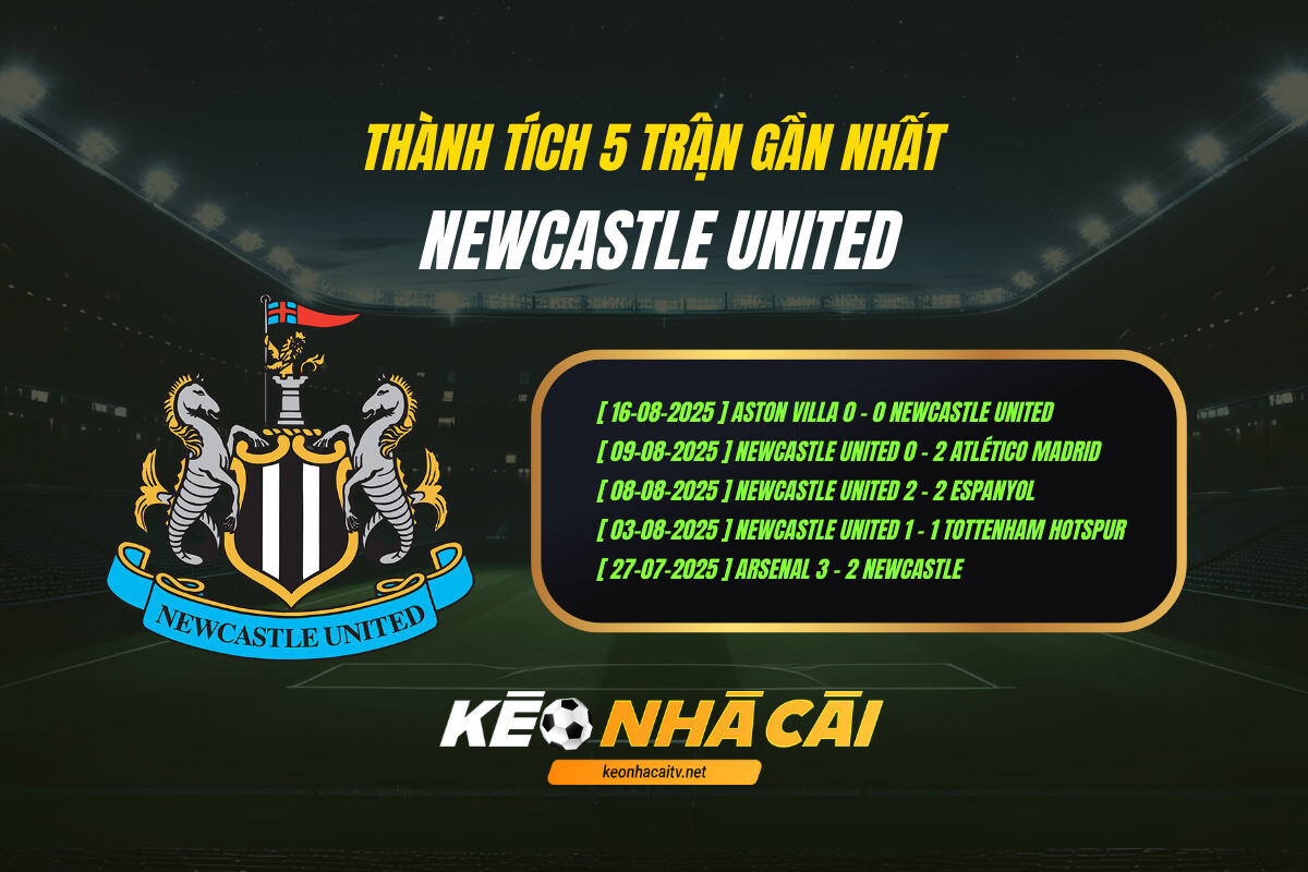 Thành Tích 5 Trận Gần Nhất Newcastle United