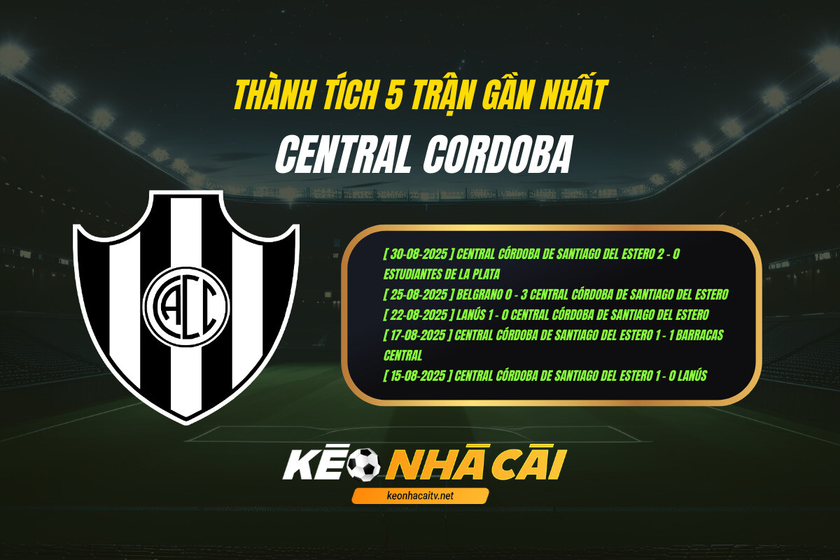 Thành tích 5 trận gần nhất - Central Cordoba - KEO NHA CAI