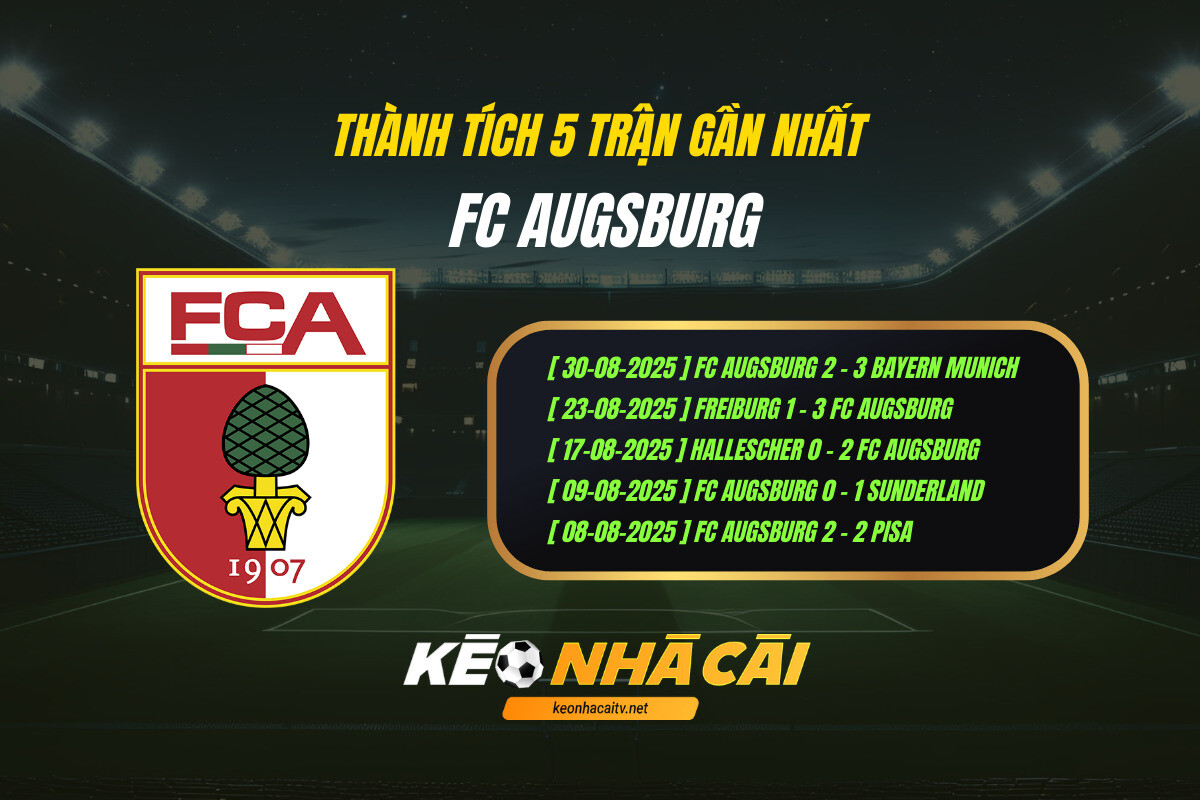 Thành Tích 5 Trận Gần Nhất Fc Augsburg Keo Nha Cai