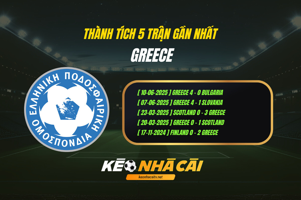 Thành tích 5 trận gần nhất - Greece - Kèo nhà cái