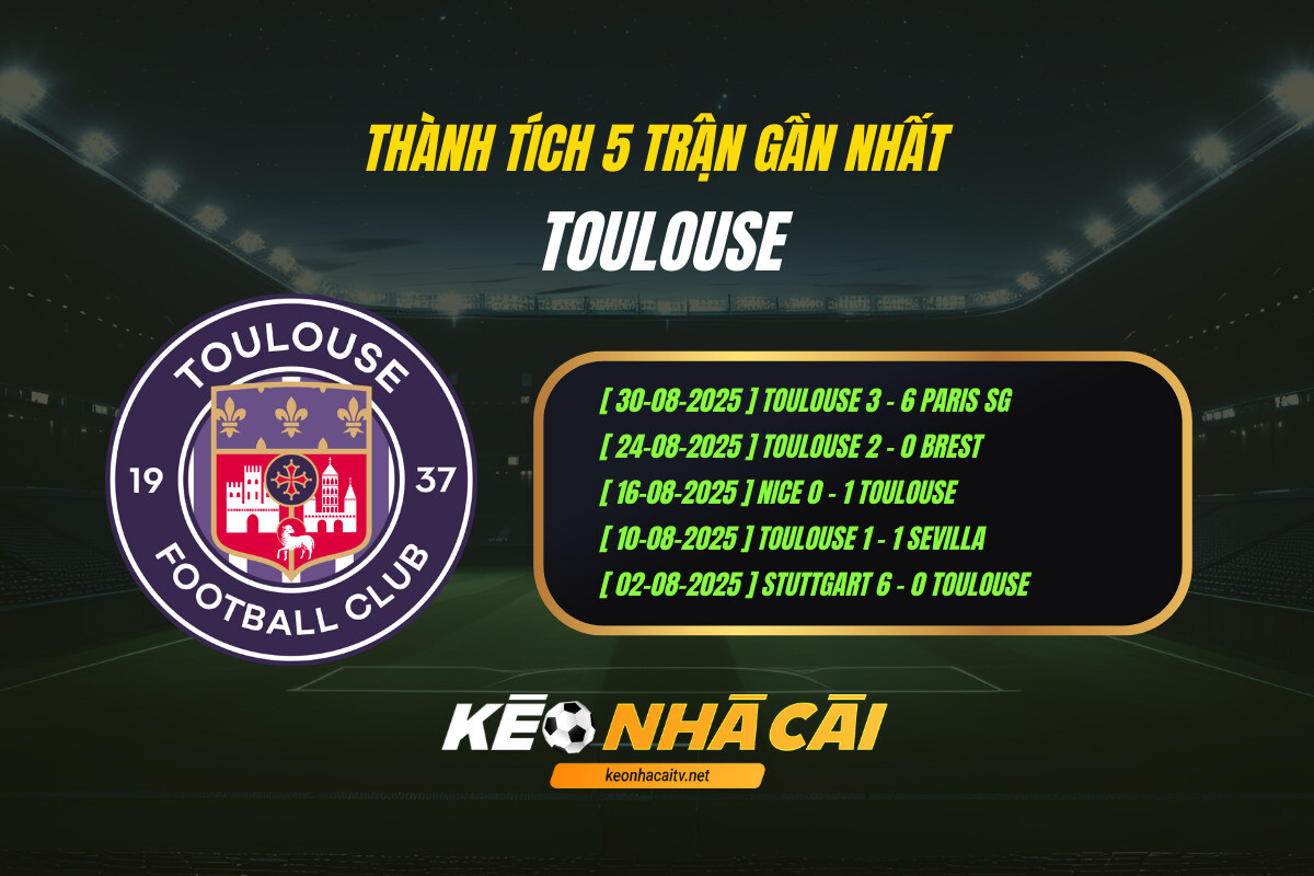 Thành Tích 5 Trận Gần Nhất Toulouse Keo Nha Cai