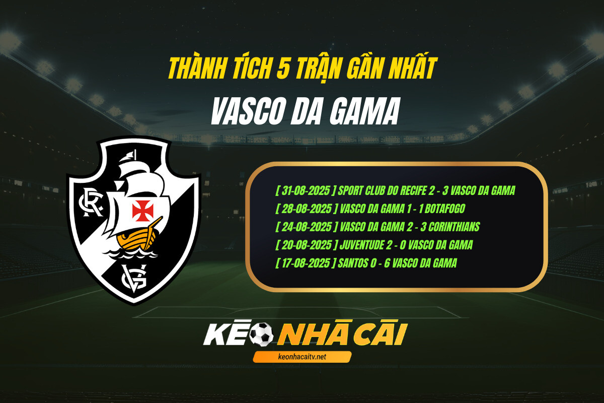 Thành Tích 5 Trận Gần Nhất Vasco Da Gama Keo Nha Cai